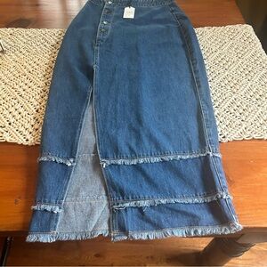 NWT Twelve on Twelth Dark Wash Denim Maxi Skirt S Frayed Hem Asymmetrical